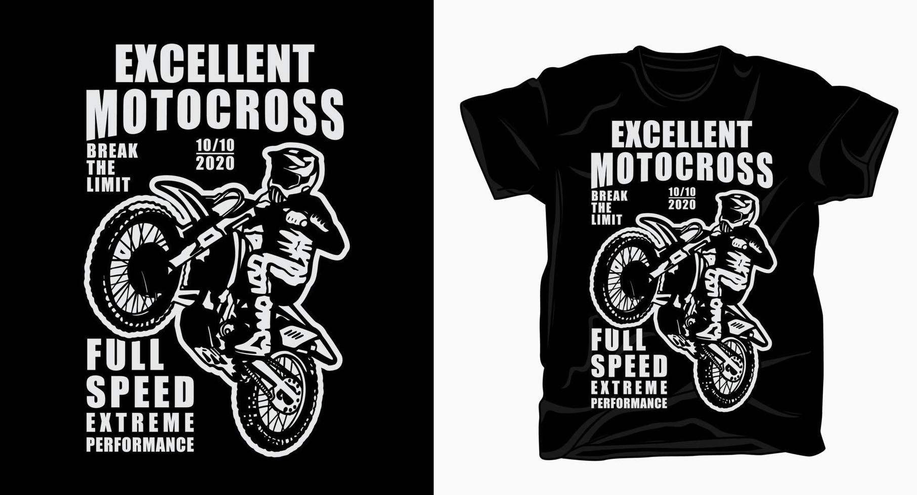 excelente tipografia de motocross com camiseta de piloto vetor