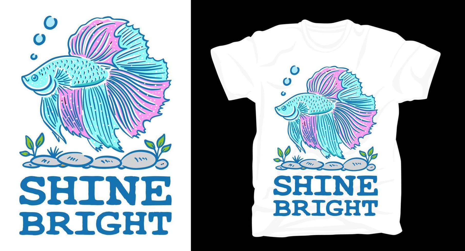 peixe beta desenhado à mão com design de t-shirt de tipografia vetor