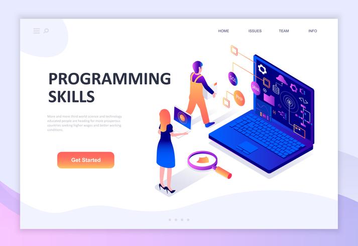 Conceito isométrico moderno design plano de habilidades de programação vetor