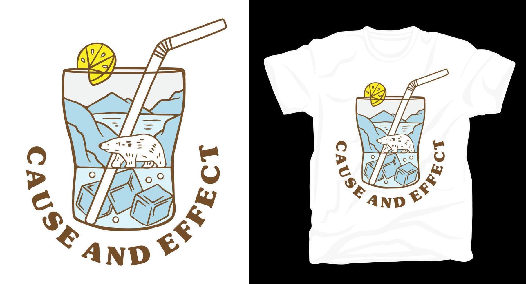 urso polar em um design de t-shirt de ilustração de copo de gelo vetor