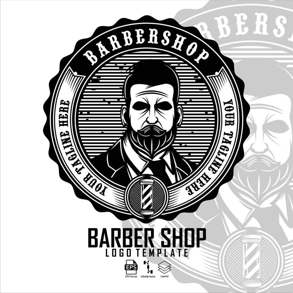 modelo de logotipo de barbearia hipster preto e branco .eps vetor