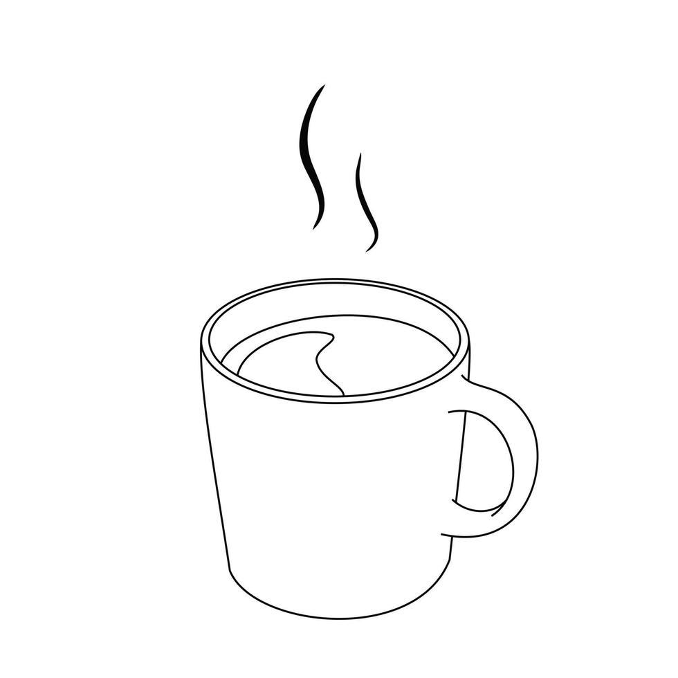 linha de ilustração desenhando uma xícara de café ou chá quente. xícara de café expresso forte italiano ou americano. conceito de café da manhã ou vintage. tenha um bom dia. isolado no fundo branco vetor