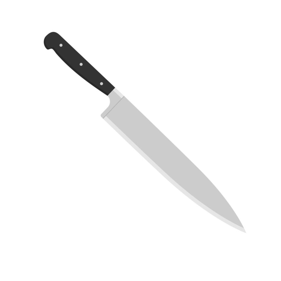 faca de cozinha com cabo preto. faca de chef em estilo simples. vetor