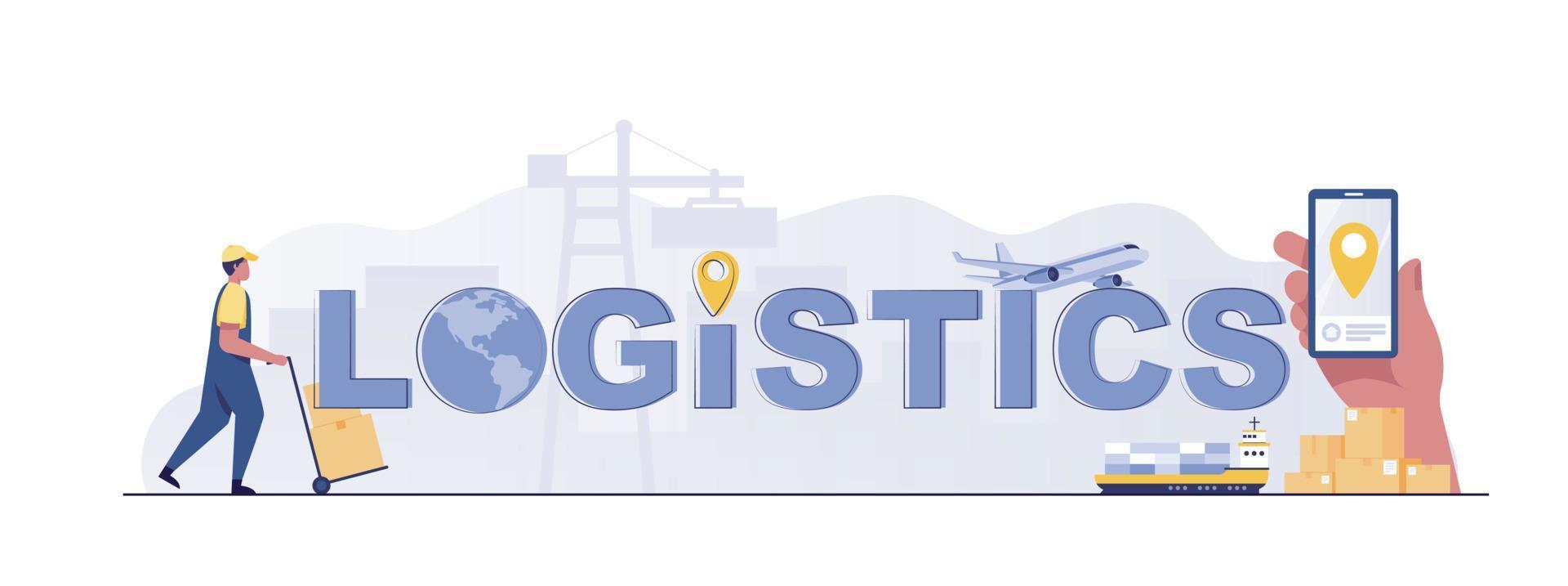 cabeçalho tipográfico de serviço de logística e entrega. ideia de transporte e distribuição. vetor