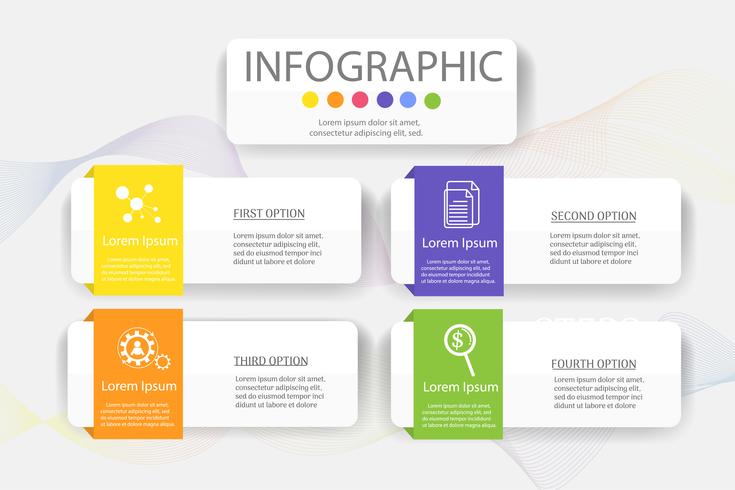 Projete o elemento infographic da carta das etapas do molde 4 do negócio com data do lugar para apresentações, vetor EPS10.