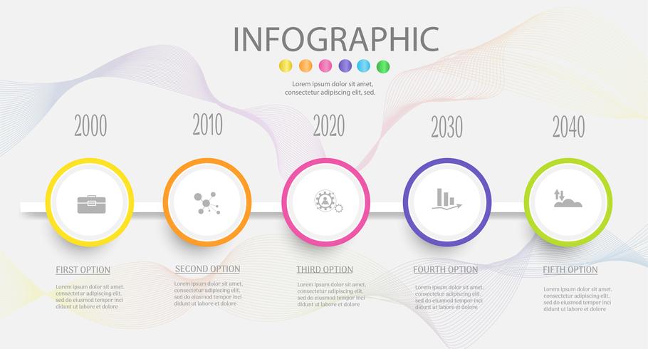 Projete o elemento infographic da carta das etapas do molde 5 do negócio com data do lugar para apresentações, vetor EPS10.