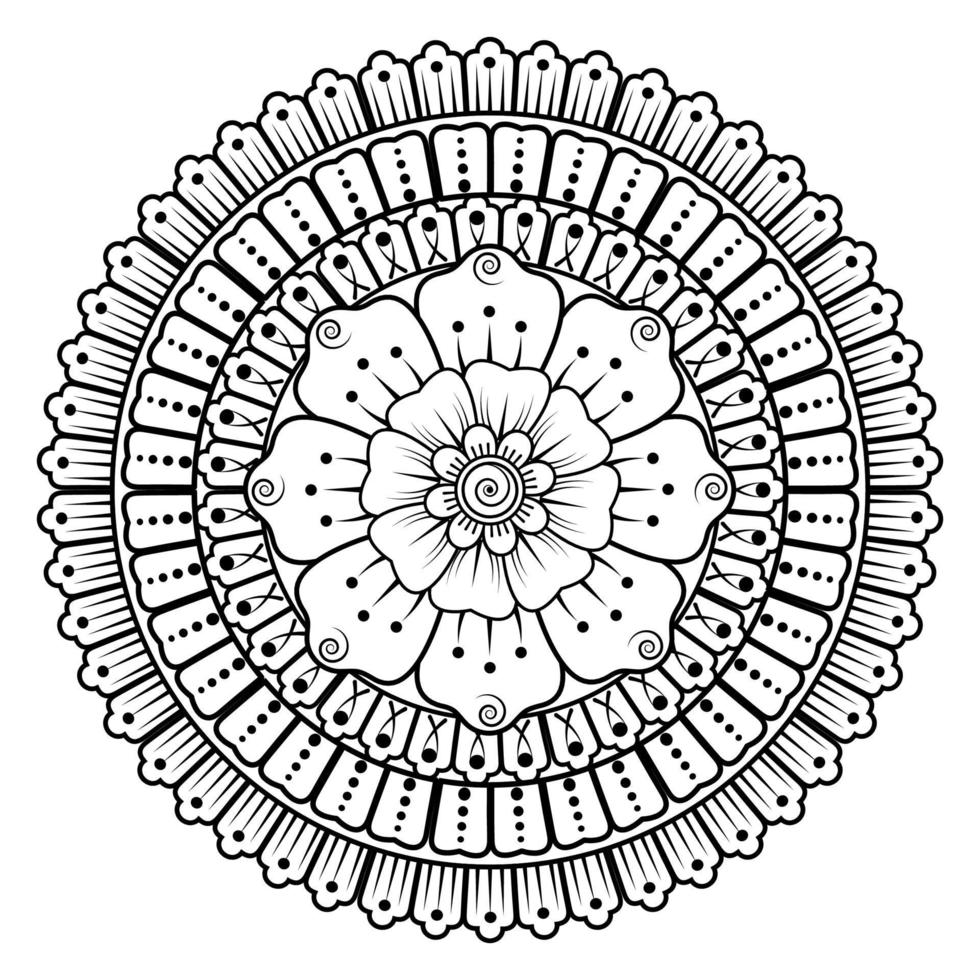 padrão circular em forma de mandala para henna, mehndi, tatuagem, decoração. ornamento decorativo em estilo oriental étnico. página do livro para colorir. vetor