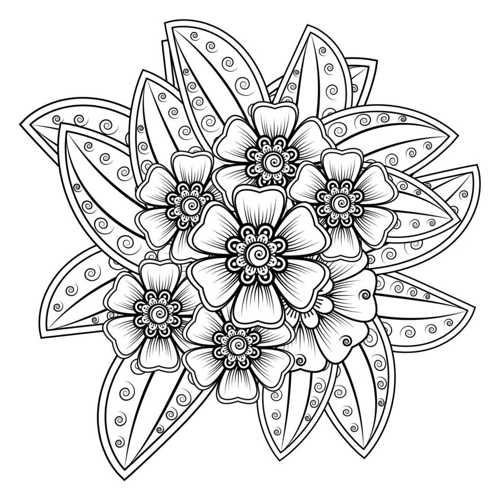 flor mehndi para henna, mehndi, tatuagem, decoração. ornamento decorativo em estilo oriental étnico, ornamento de doodle, desenho de mão de contorno. página do livro para colorir. vetor