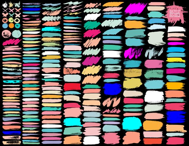 Grande conjunto de pinceladas coloridas, pinceladas de tinta colorida grunge. Ilustração vetorial vetor