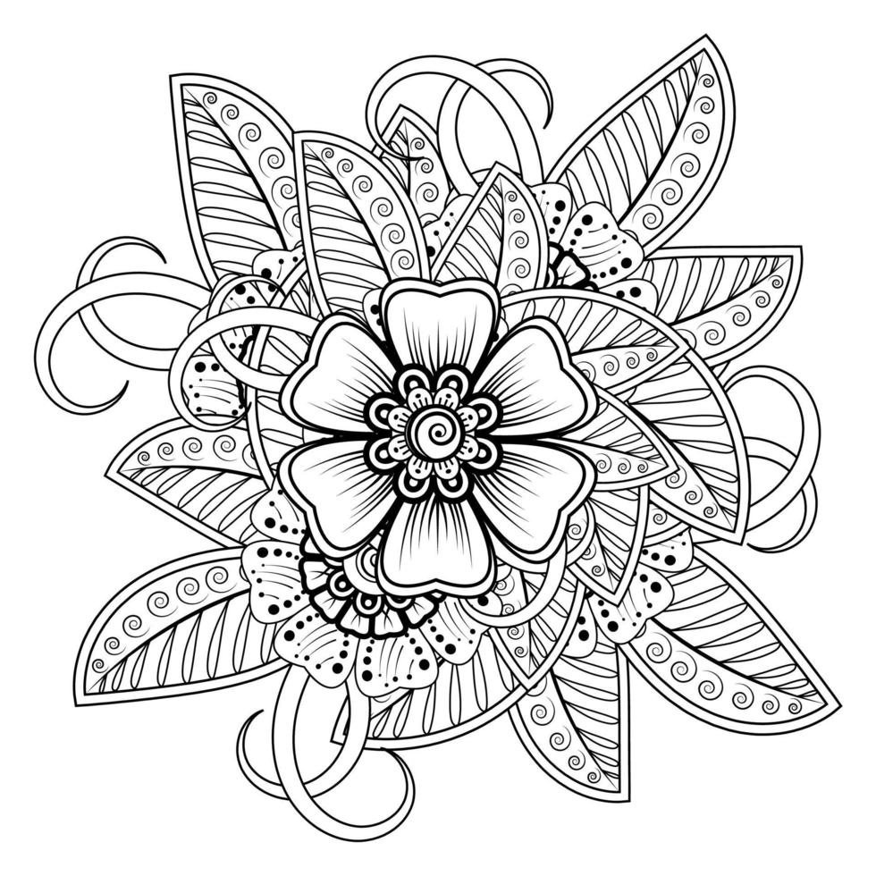 flor mehndi para henna, mehndi, tatuagem, decoração. ornamento decorativo em estilo oriental étnico, ornamento de doodle, desenho de mão de contorno. página do livro para colorir. vetor