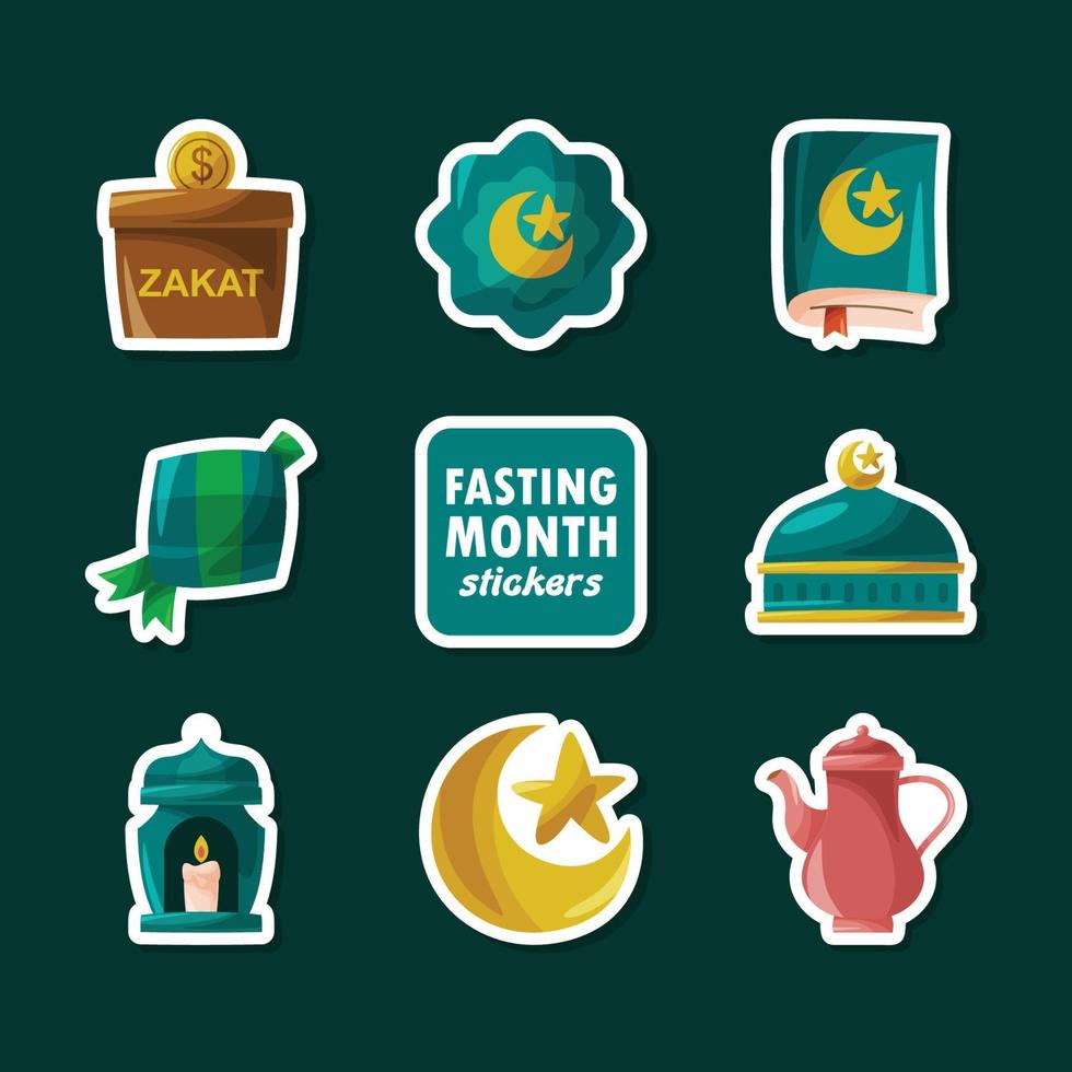 coleção de adesivos de doodle do mês de jejum do ramadã vetor