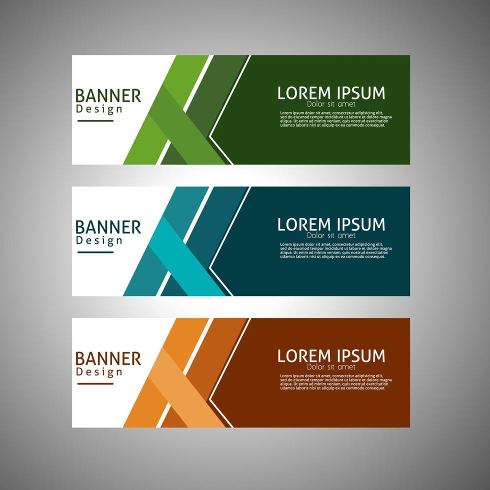 design de banner abstrato, modelo de layout retangular com três opções de cores, vetor