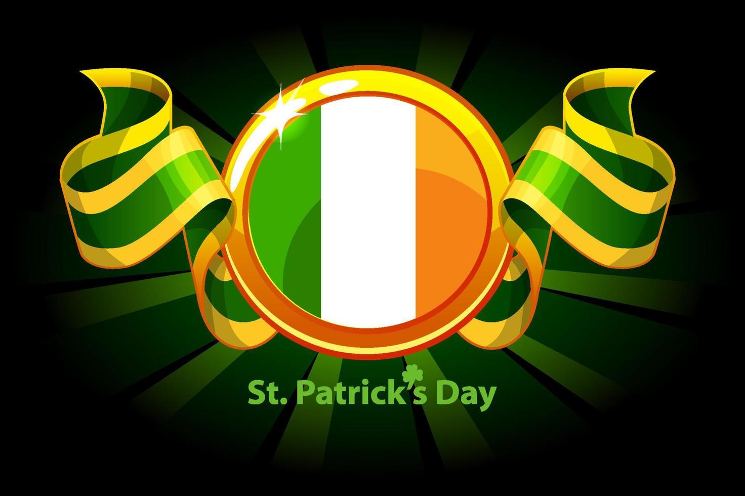 prêmio de bandeira da irlanda para st. dia de patricks. recompensa com bandeira e fita para o feriado em um fundo verde. vetor