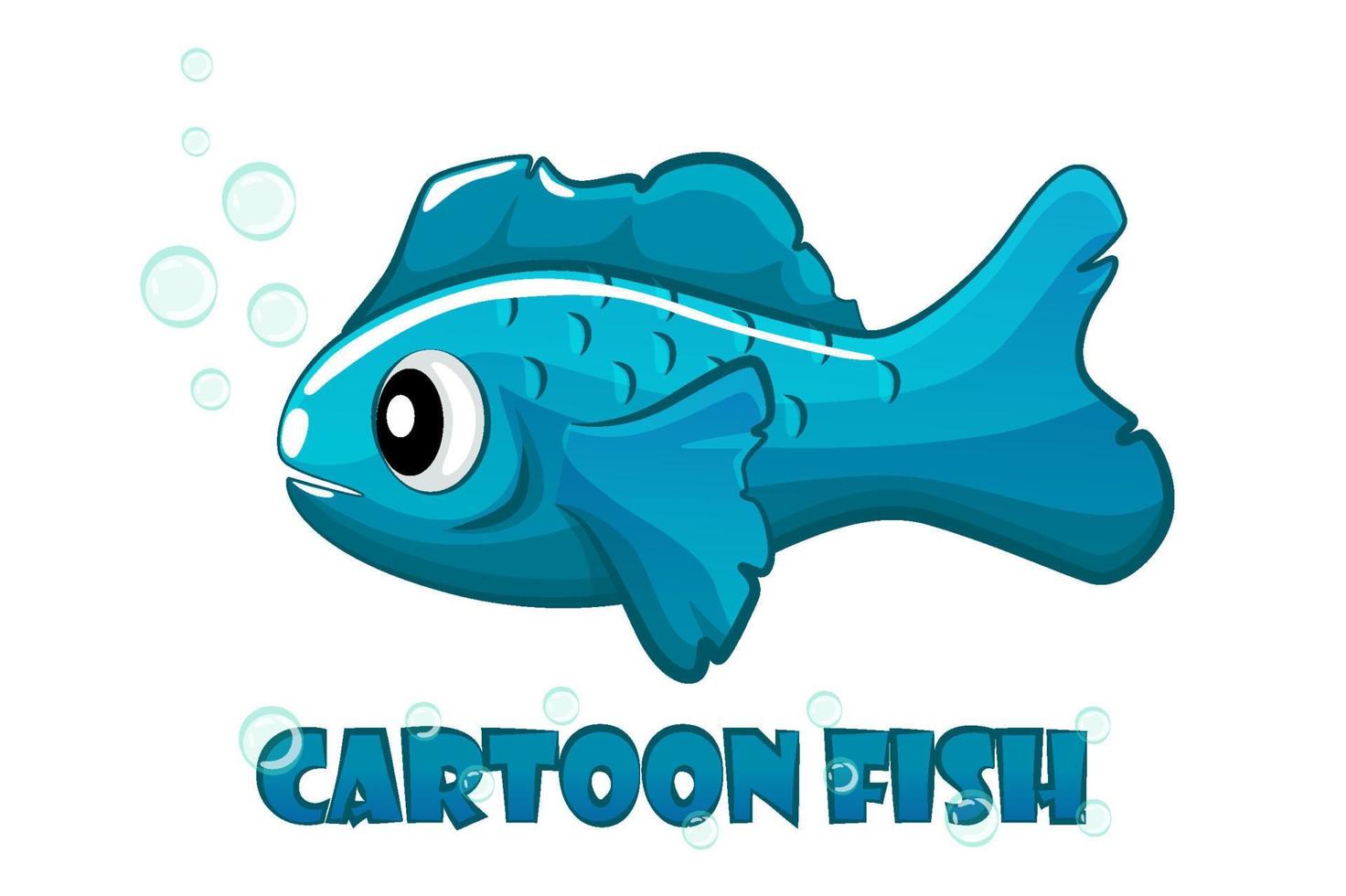 peixe azul dos desenhos animados nada na água. peixes de aquário bonitos em um fundo branco e a inscrição. vetor