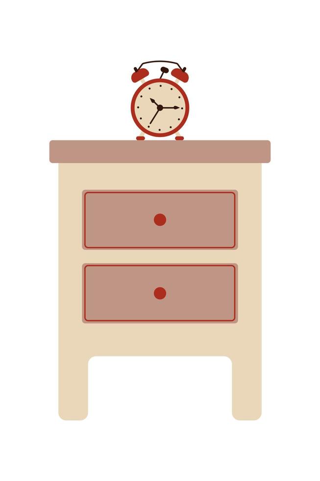 mesa de cabeceira com relógio em estilo simples. ilustração vetorial de mesa de cabeceira isolada em branco vetor