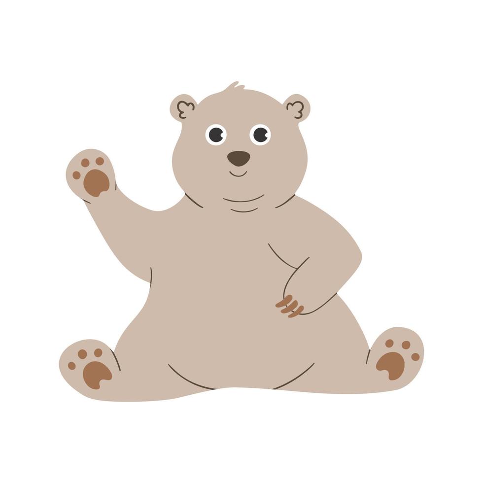 bebê fofo urso dos desenhos animados mão desenhada ilustração vetorial isolada no fundo branco. ilustração stock de ursinho de pelúcia amigável acenando vetor