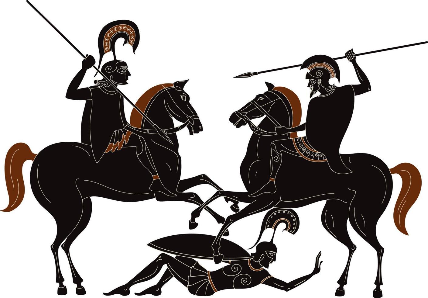 Grécia antiga warrior.black figura pottery.ancient cena grega bandeira. vetor