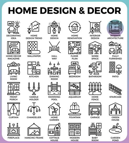 Ícones de design e decoração para casa vetor