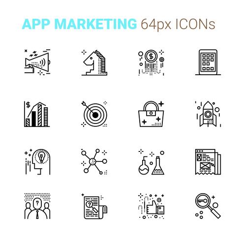 Ícones perfeitos do pixel do mercado do App vetor
