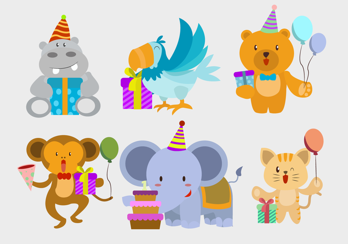 Feliz aniversário bonito personagem Animal Vector Illustration