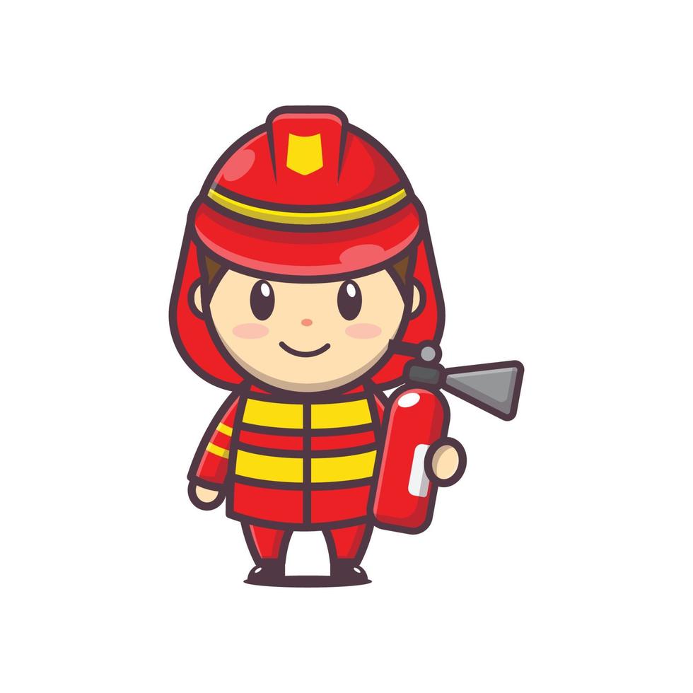 ilustração de mascote de desenho animado de bombeiro fofo vetor