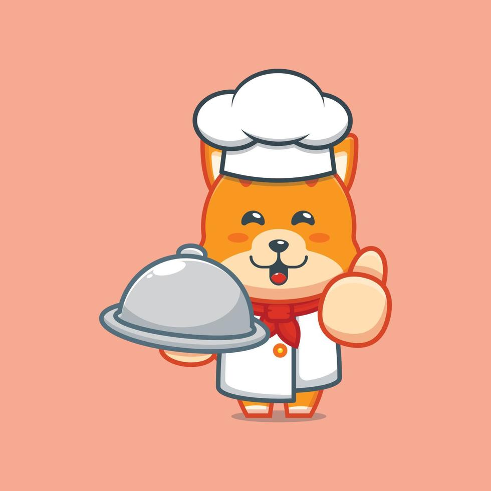 personagem de desenho animado de mascote de chef de gato fofo com prato vetor