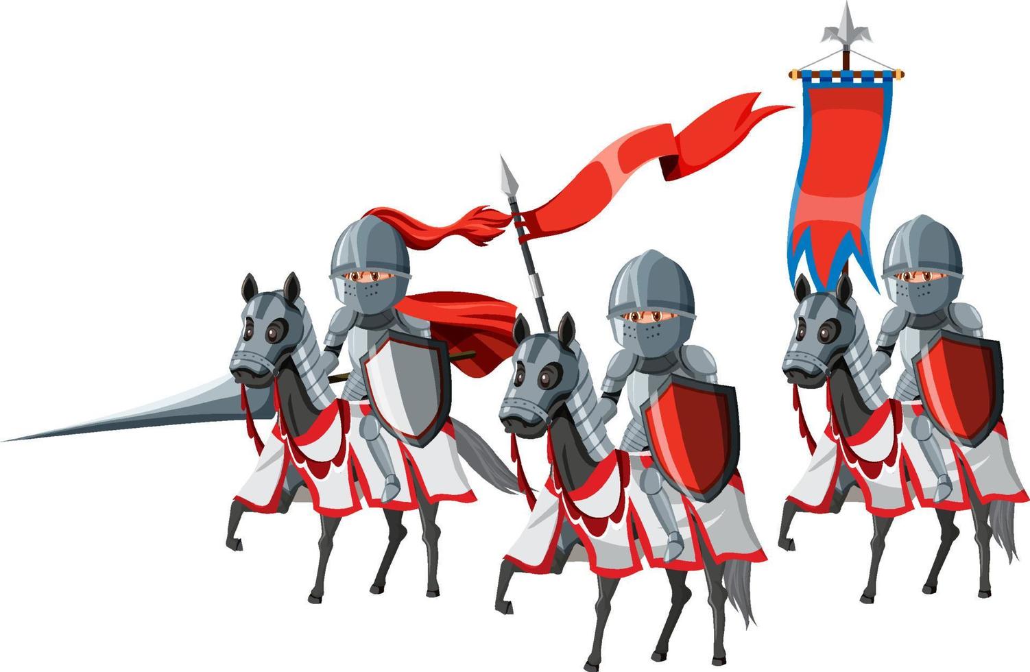 grupo de cavaleiros medievais a cavalo em fundo branco vetor