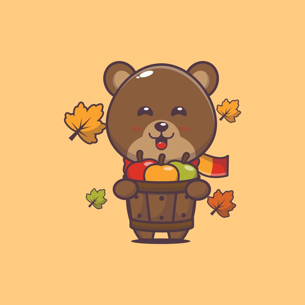 ilustração dos desenhos animados de mascote de urso fofo no outono. vetor