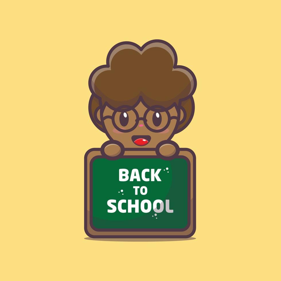 ilustração de desenho animado de mascote de menino afro bonito de volta à escola vetor