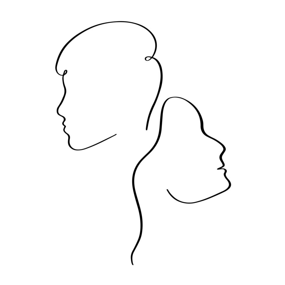 rosto de mulher e homem no desenho de linha. para logotipo cosmético e design de moda. vetor