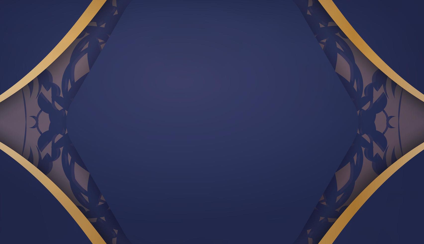 baner em azul escuro com uma mandala com enfeites de ouro e um lugar para seu logotipo vetor