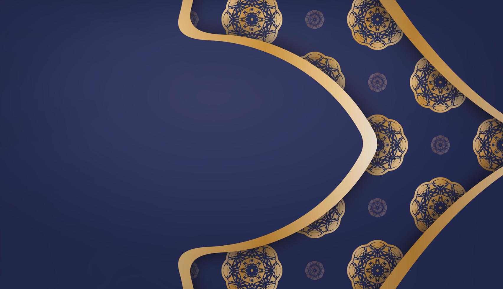 banner azul escuro com padrão de ouro mandala para design sob seu logotipo vetor