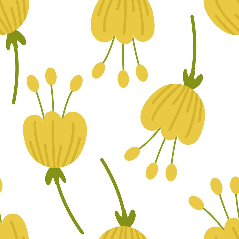 padrão sem emenda com amarelo com flores. ilustração vetorial botânica. para fundo, impressão em papel ou tecido, design ou decoração vetor