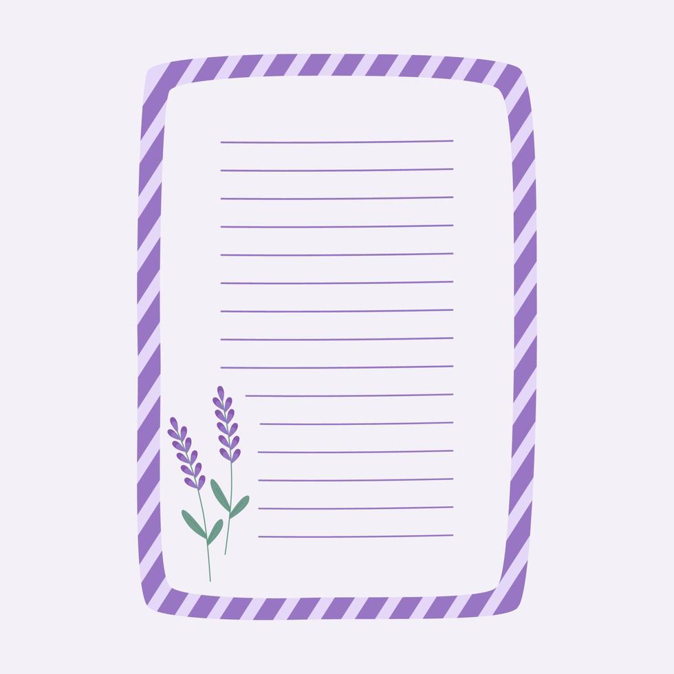 uma carta, um cartão com linhas para texto, decorado com flores de lavanda. ilustração vetorial isolada. para um projeto ou um cartão postal vetor