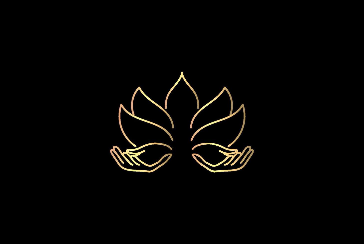 flor de lótus dourada de luxo elegante com mão de oração para vetor de  design de logotipo de meditação de ioga 5461641 Vetor no Vecteezy