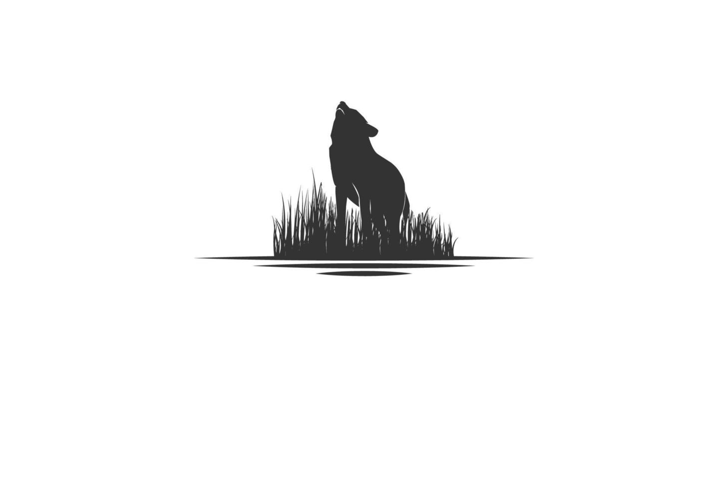 lobo uivando vintage retrô com vetor de design de logotipo de savana de grama