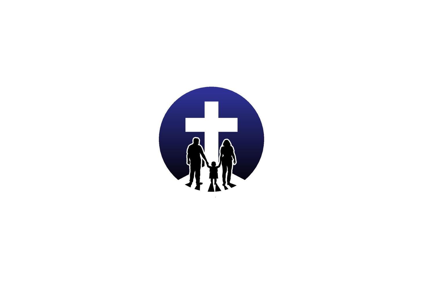 cruz cristã simples minimalista de jesus com silhueta familiar para vetor de design de logotipo de escola de igreja