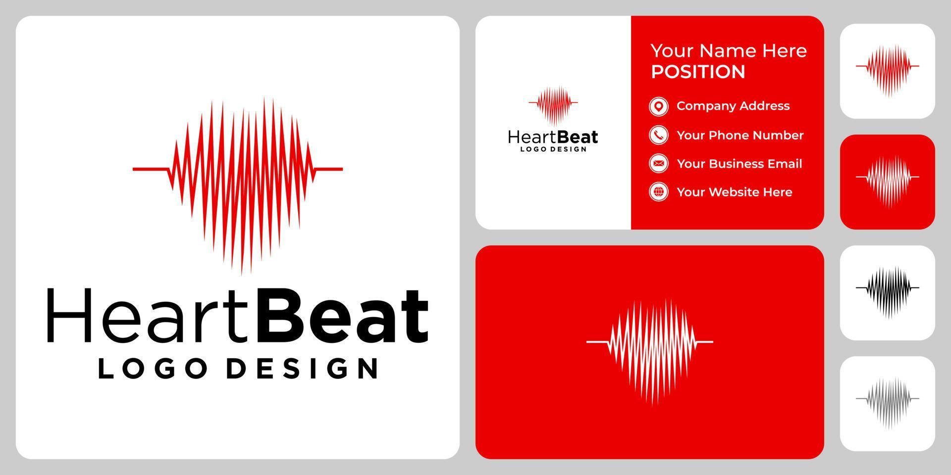 design de logotipo de hospital médico de batimento cardíaco com modelo de cartão de visita. vetor