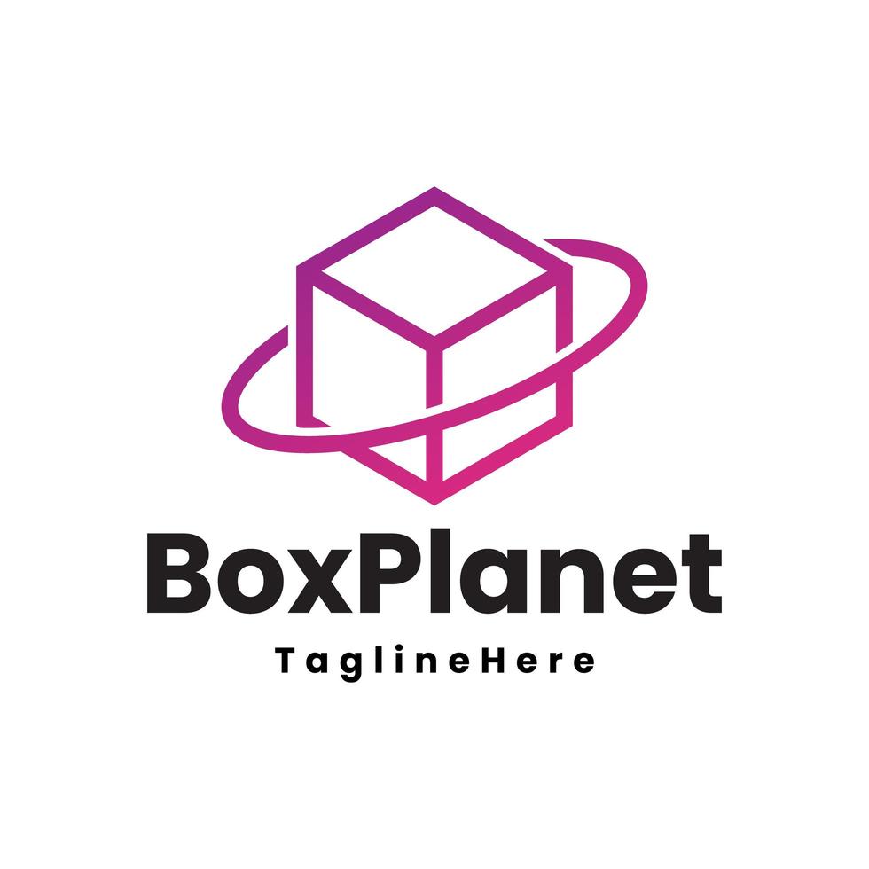 design de logotipo do planeta caixa moderna vetor