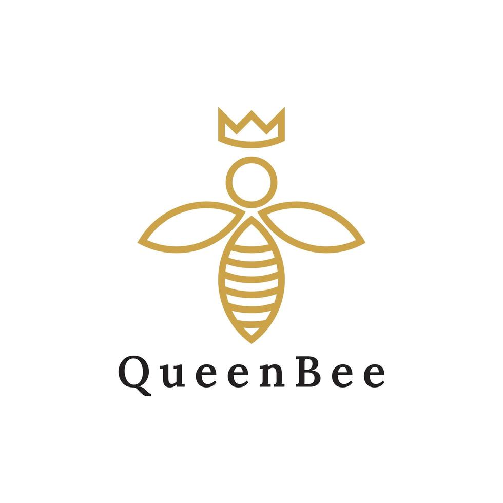 design de logotipo de linha de abelha rainha vetor