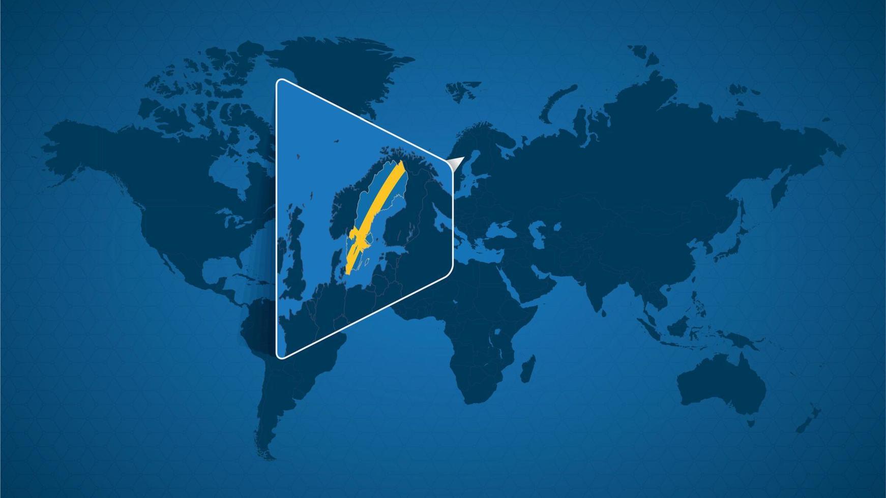 mapa-múndi detalhado com mapa ampliado fixado da Suécia e países vizinhos. vetor