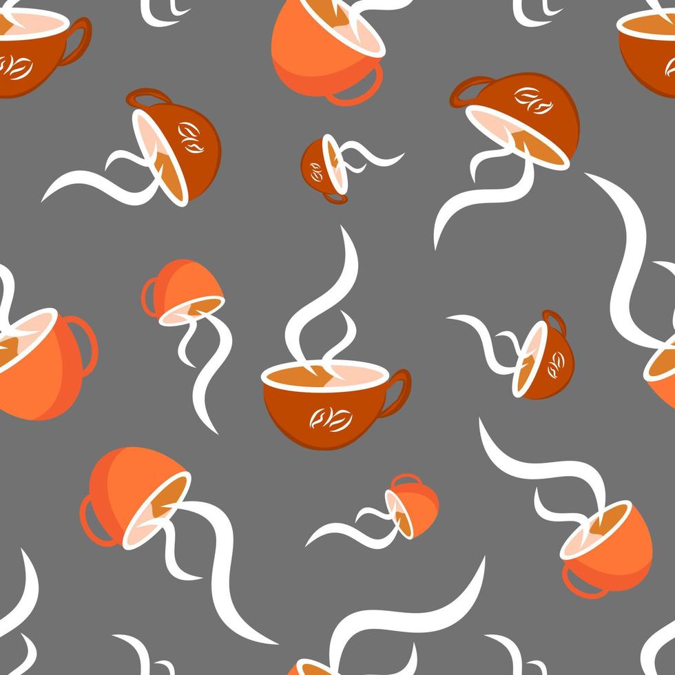 caneca de xícara de café padrão sem costura ilustração de fundo vetorial papel de parede de desenho animado plano laranja modelo de impressão de tecido simples vetor