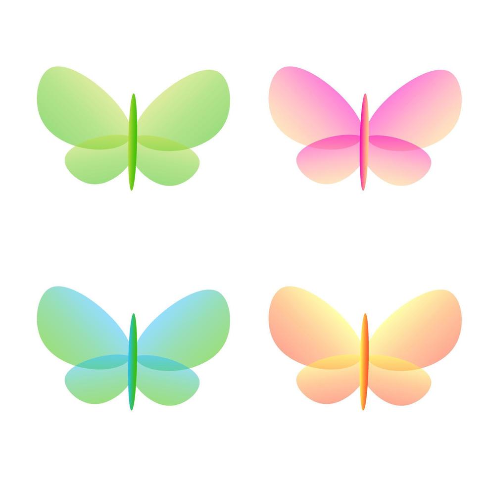 linda borboleta inseto isolado ícone conjunto ilustração vetorial. verde rosa amarelo animal asas voam. elemento de decoração gráfica de forma simples. coleção de objetos de borboletas de fantasia de verão de luz neon. vetor