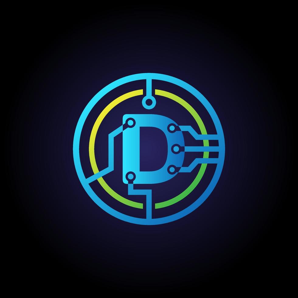 modelo de design de logotipo inicial letra d, logotipo de vetor de ícone de tecnologia em círculo