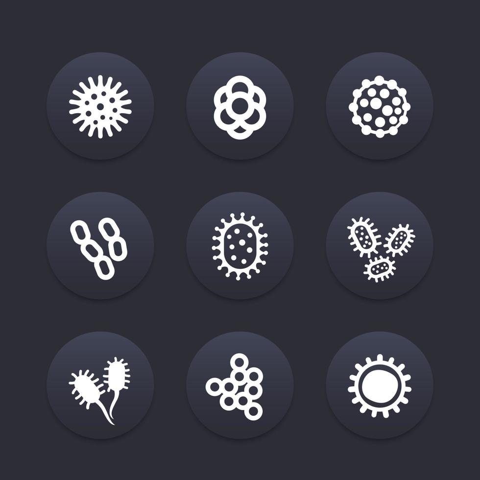conjunto de ícones vetoriais de bactérias, micróbios e vírus vetor