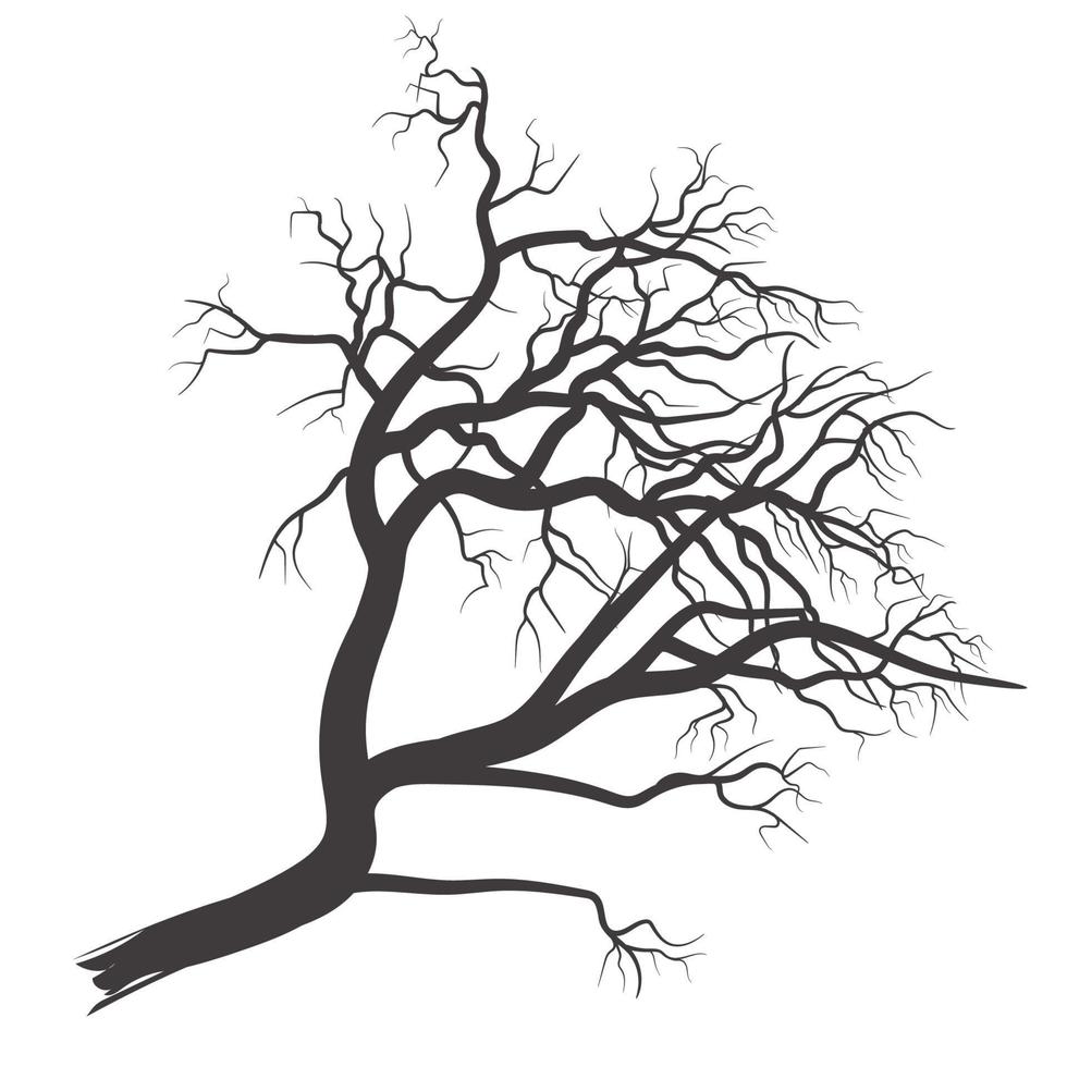 silhueta de árvore de galho morto desenhada de mão vetor