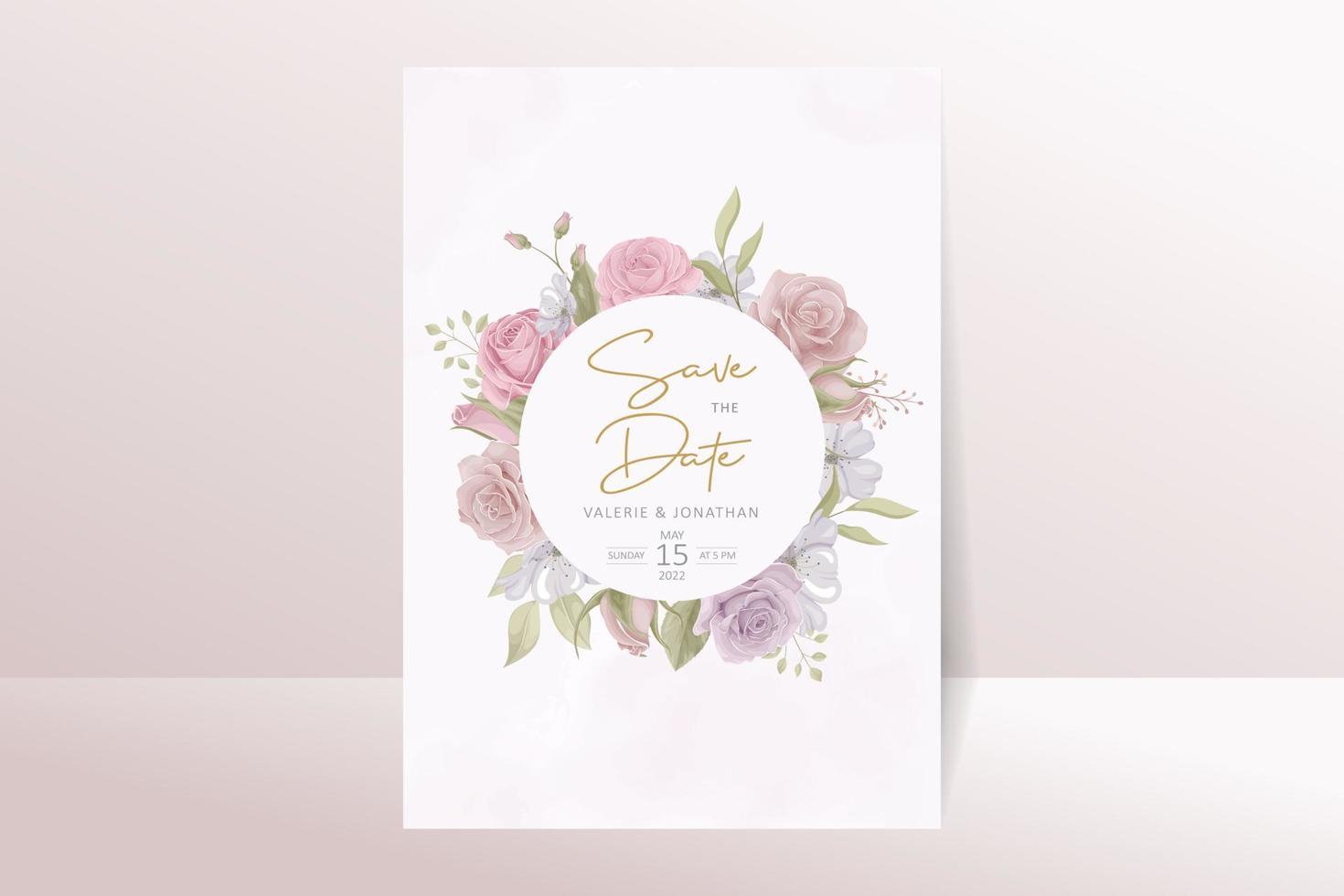 modelo de convite de casamento com design de flor rosa vetor