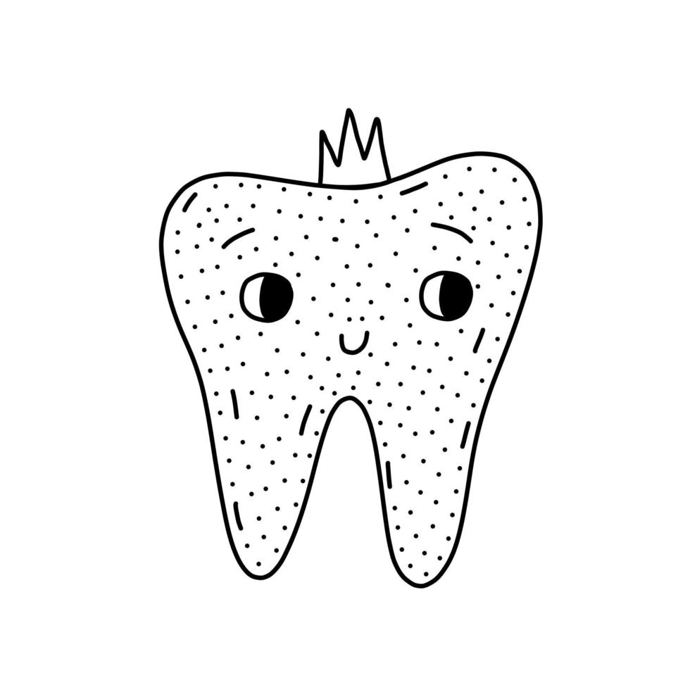 ícone de dente desenhado à mão no estilo doodle. ícone de vetor de dente dos desenhos animados para web design isolado no fundo branco. dia nacional do dentista.