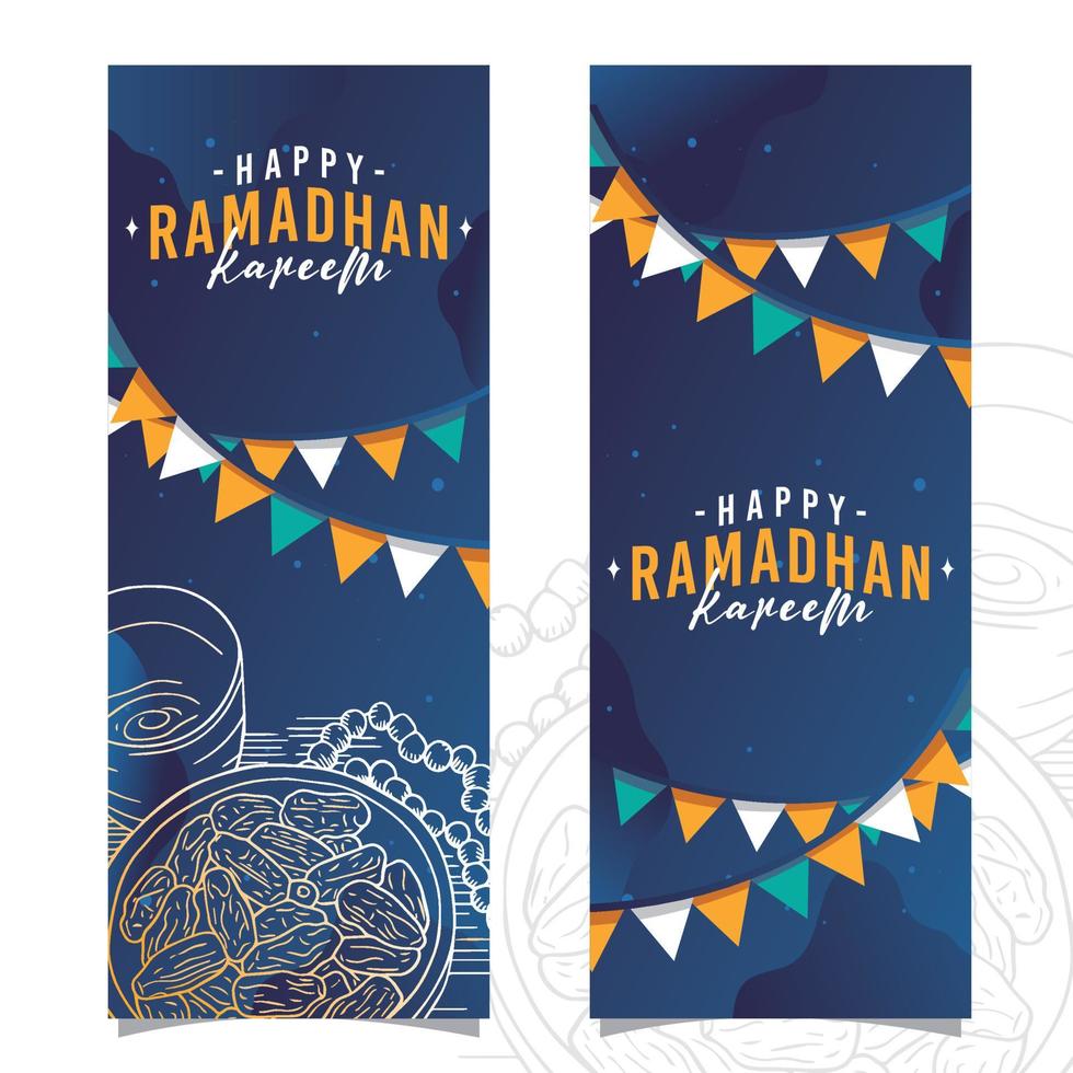 modelo de banner de suporte gráfico vetorial para ramadhan kareem com ilustração desenhada à mão de palma de data vetor