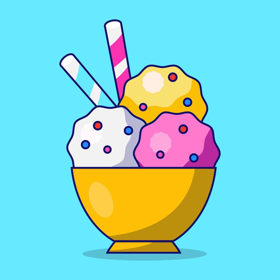 sorvete três bolas em uma tigela. estilo de desenho animado plano vetor